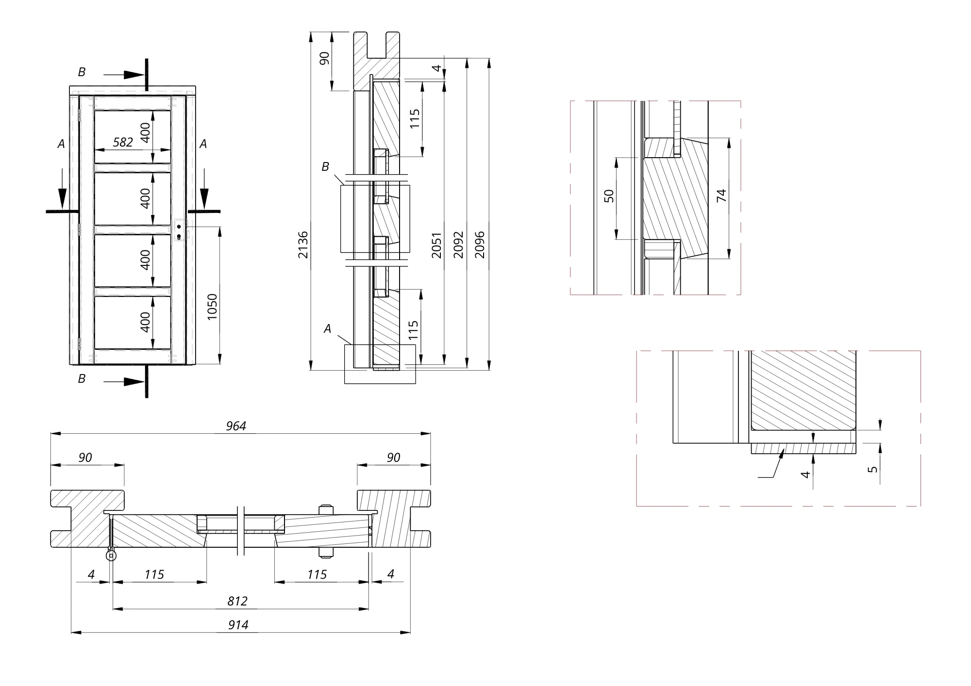Vuren Deur Steellook 4-Ruits 96 x 214 cm (960 x 2140 mm) - Afbeelding 2